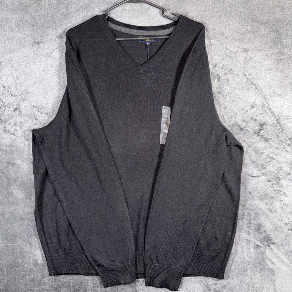 Club Room Mens XXL V-Neck Sweater Charcoal Gray Merino Wool Blend Lanerossi NEW